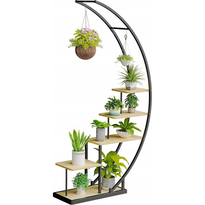 Stojak pentru plante, 5 niveluri, design modern, negru, dimensiuni variate