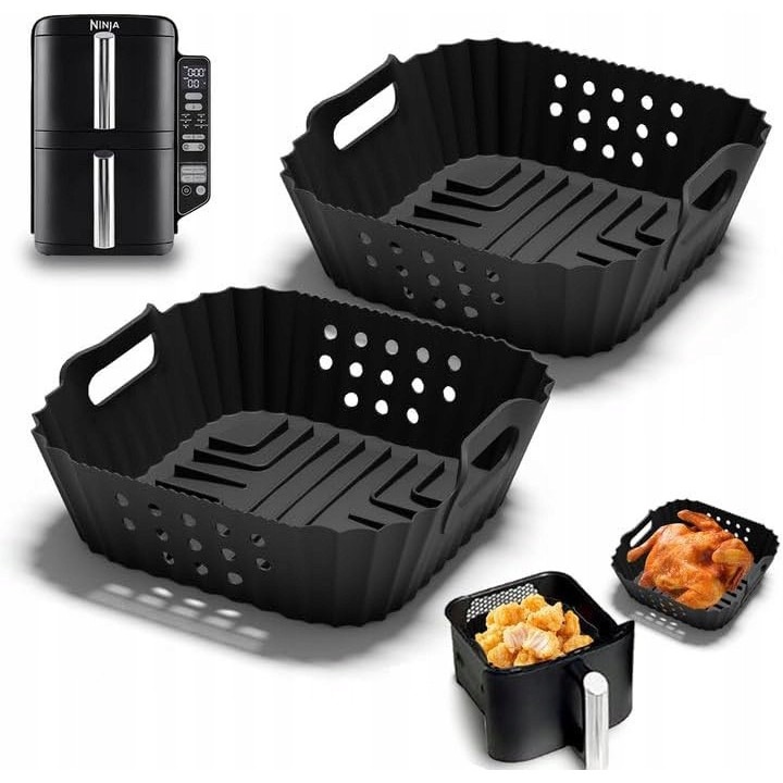 Set 2 forme pentru friteuza Ninja, silicon, 17cm, negru