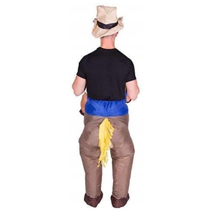 Costum de Halloween adult, costum gonflabil cal, set cu pompa, culoare maro si alb, pentru inaltimi 155-190cm