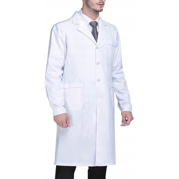 Halat de laborator, alb, bumbac poliester, design modern, maneca lunga, calitate premium, S