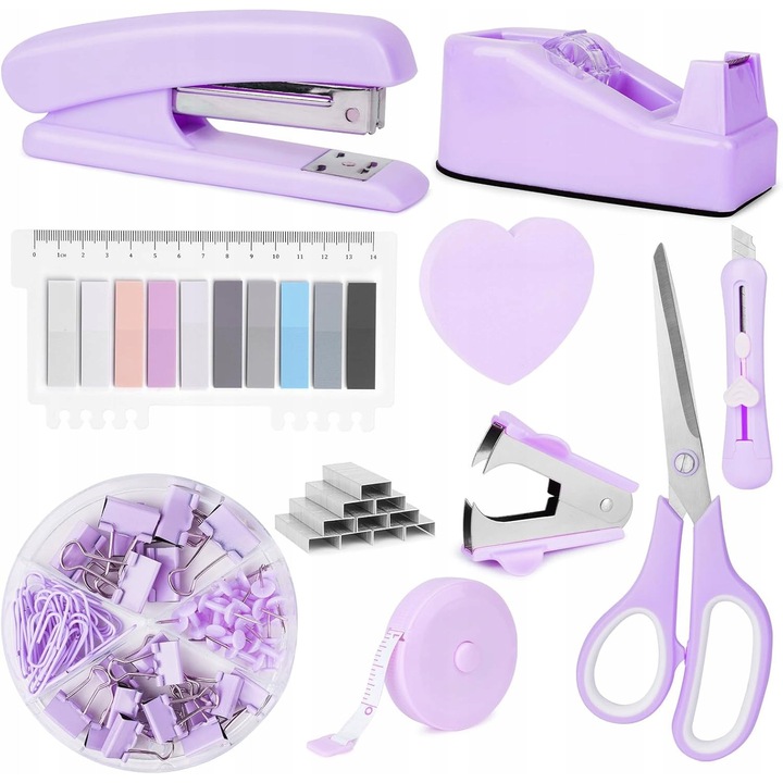 Set articole birou, 10 piese, echipament complet, multicolor