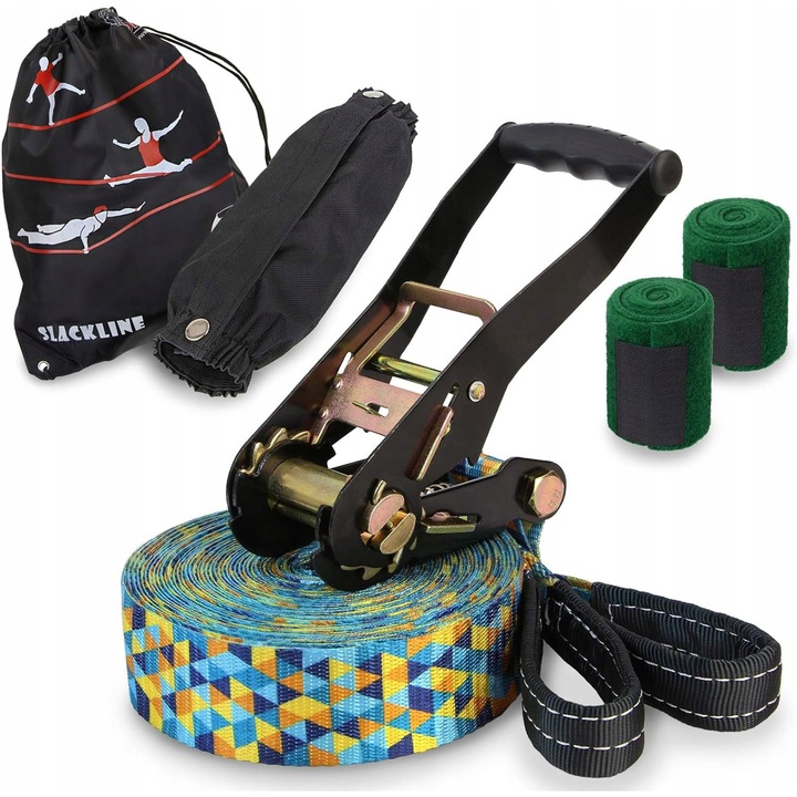 Set slackline 15m, ALPIDEX, pentru suspendare pe copac, capacitate 2 tone, activitate in aer liber