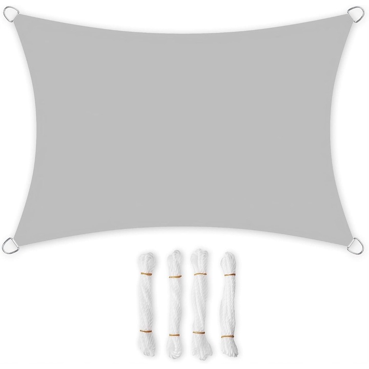 Zagau de soare rectangular 2x3m, impermeabil, gri/bej, set cu 4 linii