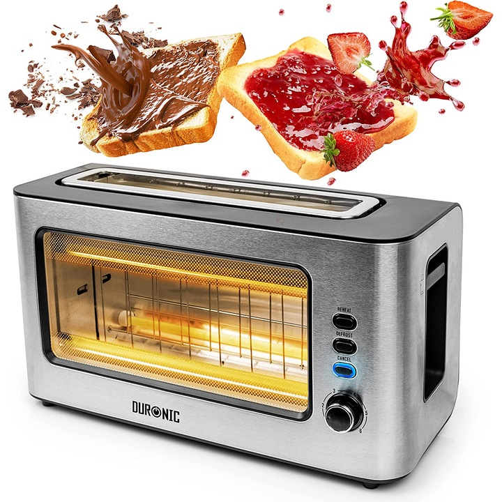 Prajitor de paine Duronic TB10, 1000 W, 2 felii, argintiu/gri, cu functie de dezghetare