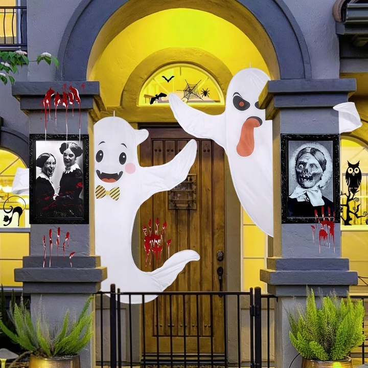 Tablica decorativa Halloween cu ochi miscatori, 102x38cm, neagra, rezistenta la intemperii