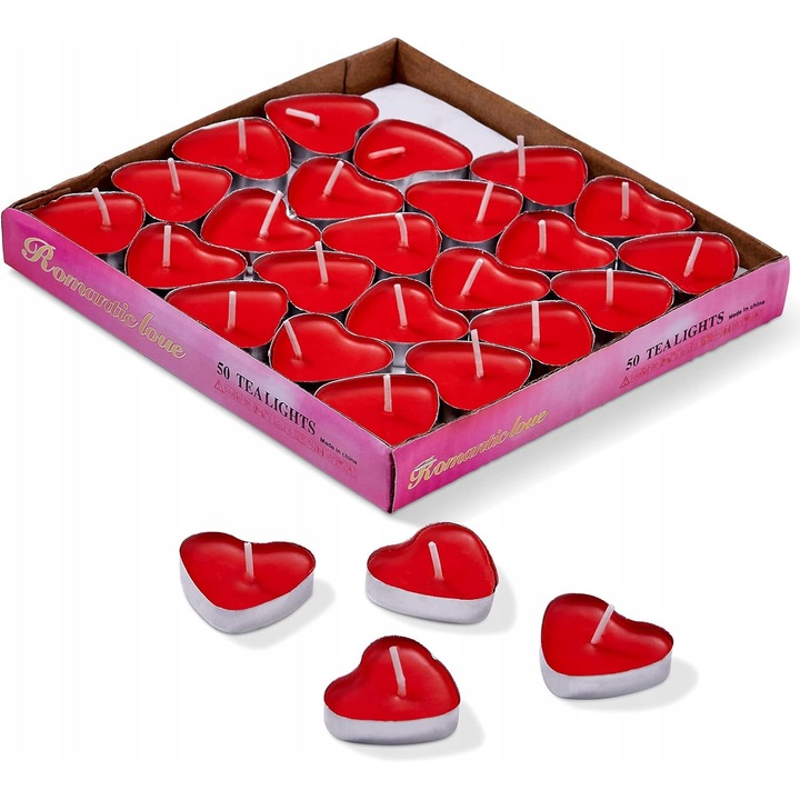 Set 50 lumanari parfumate in forma de inima, cadou romantic, dimensiuni universale