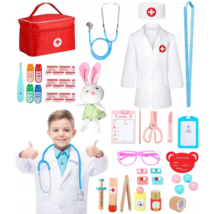 Set joaca doctor 37 piese, stetoscop, termometru, multicolor, pentru copii de la 3 ani