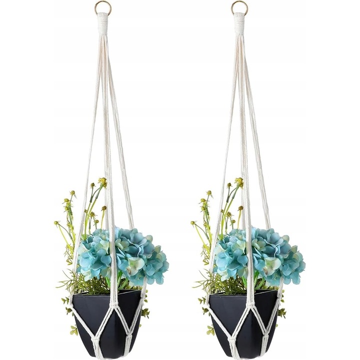 Set 2 suporturi suspendate pentru flori, stil boho, crem, 86cm