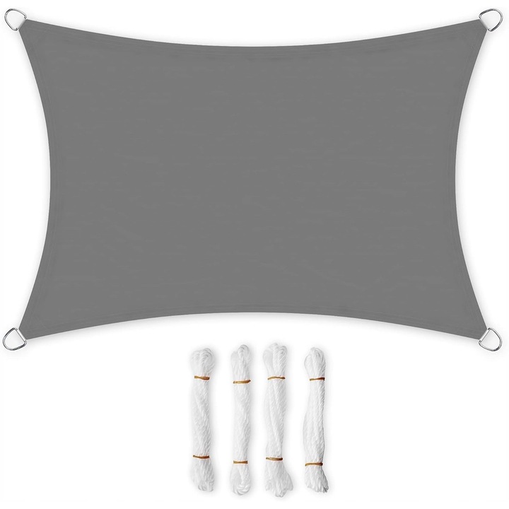 Zagau de soare rectangular 2x3m, gri/bej, impermeabil, cu 4 linii incluse