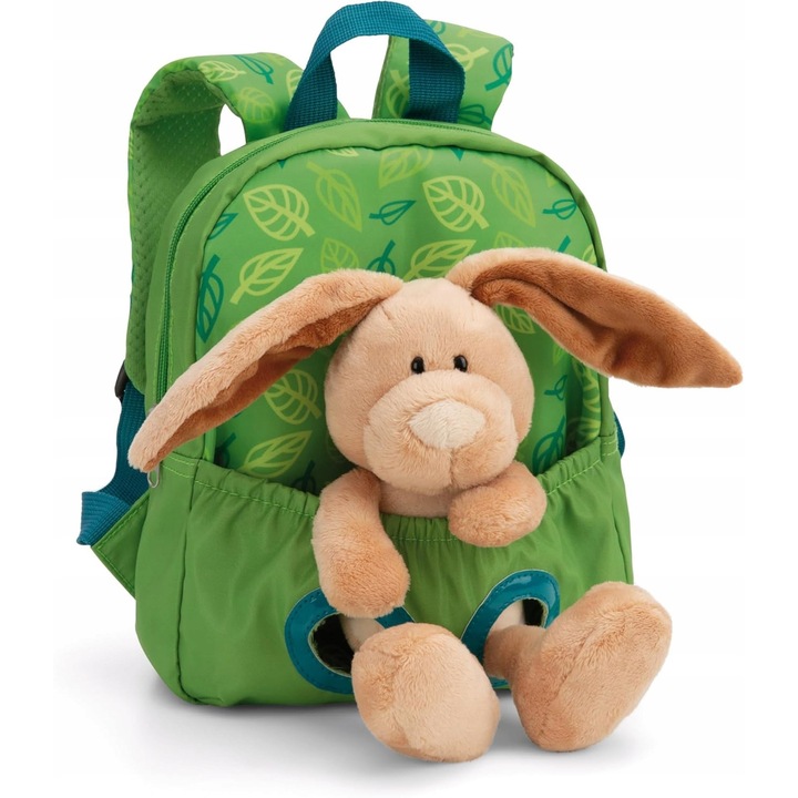 Ghiozdan pentru copii cu plus, verde, cu iepuras, dimensiuni confortabile