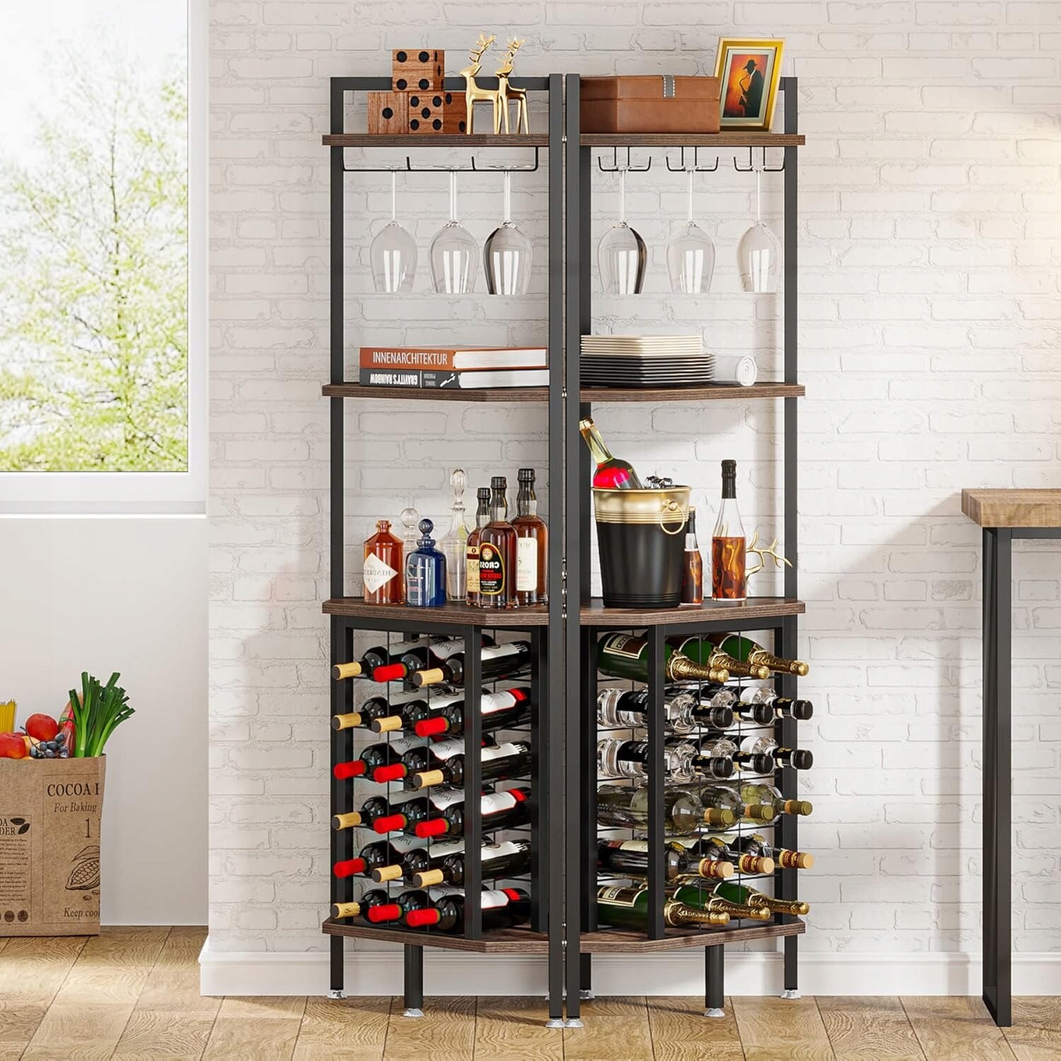Suport bauturi coltar, design elegant, capacitate 18 sticle, nuc ...