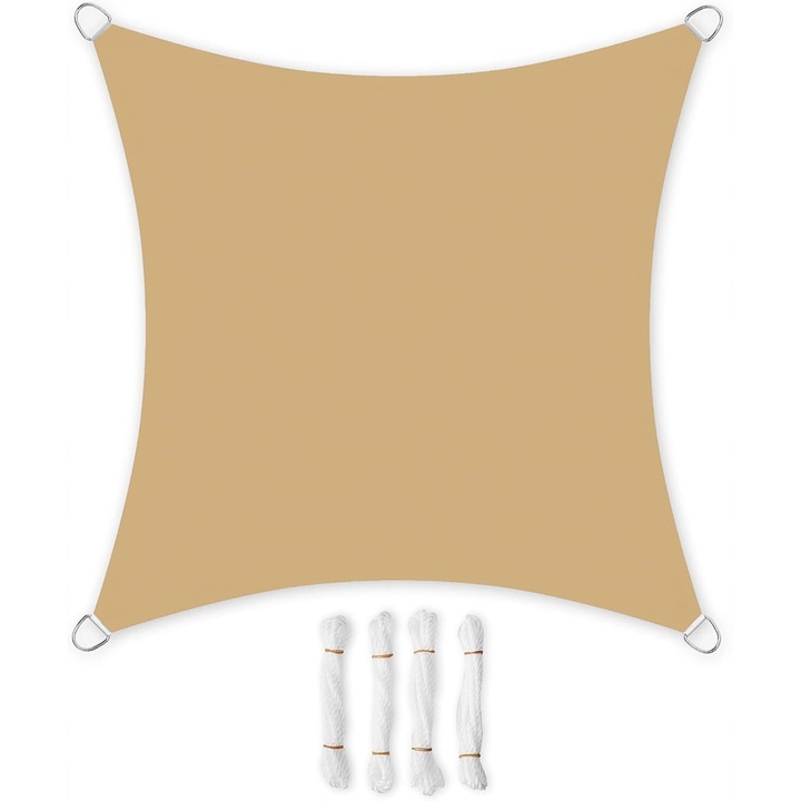 Zagau de soare rectangular 3x4m, gri/bej, impermeabil, cu 4 linii incluse