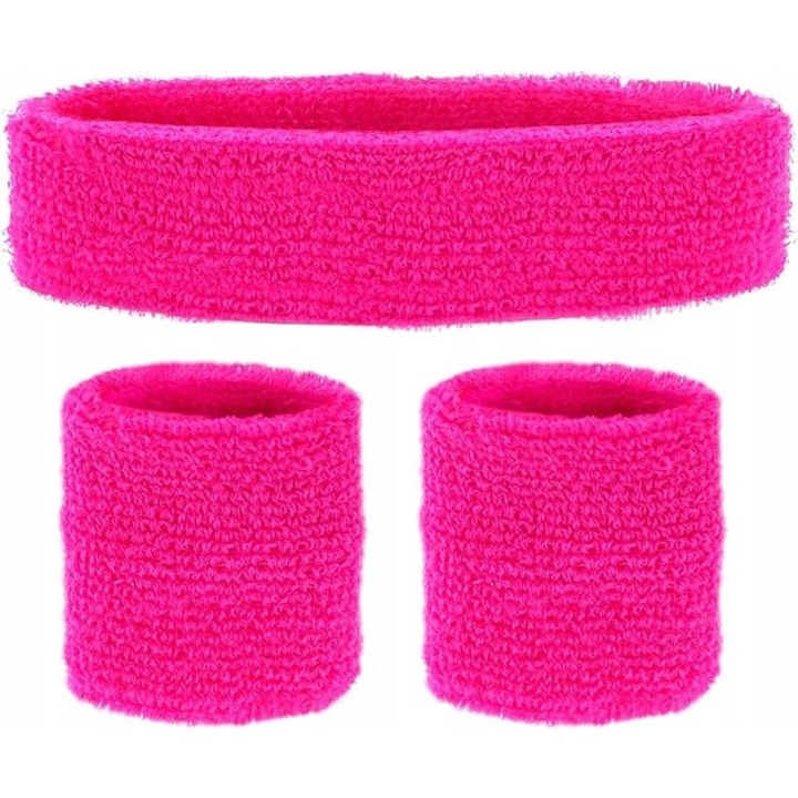 Set bentita pentru cap si doua bratari, roz, stil anii '80