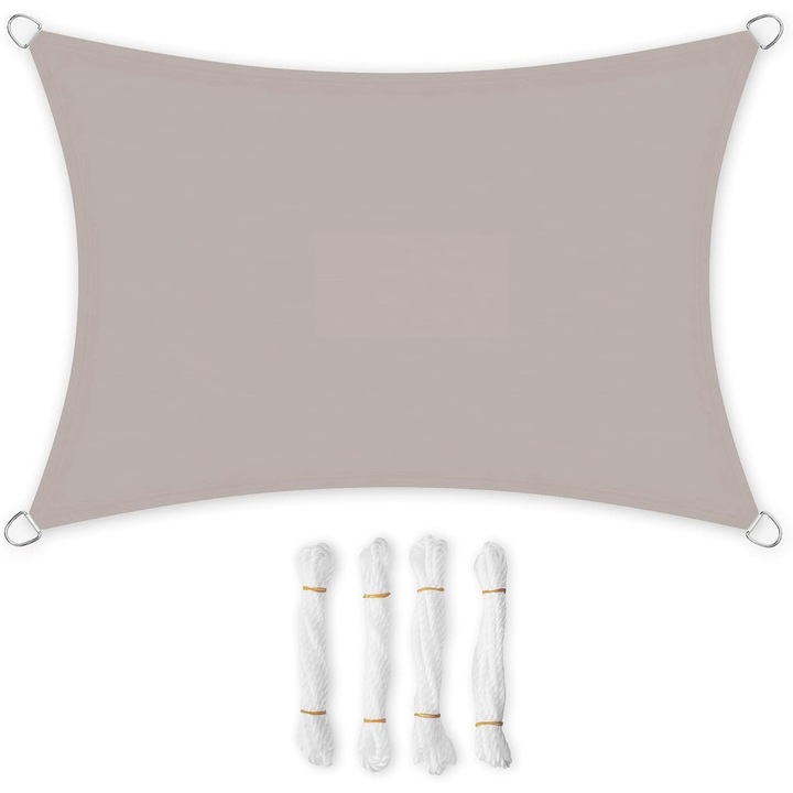 Zagau de soare rectangular 3x3m, gri/beige/crem, impermeabil, cu 4 linii incluse