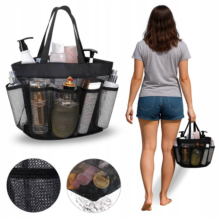 Torba plaja multifunctionala, 8 compartimente, neagra, dimensiuni mari