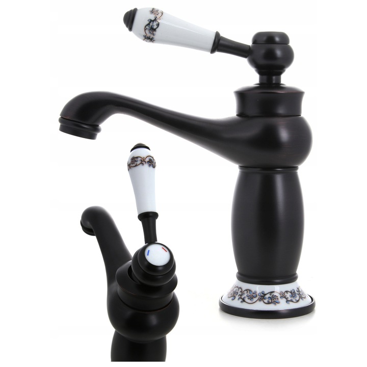 Royal Sanitary mosdócsaptelep, Retro modell, sárgaréz, fekete, kerámia kiegészítőkkel, 1/2"