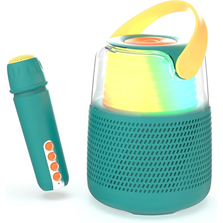Gyermek karaoke szett, Bluetooth hangszóró és mikrofon, zöld
