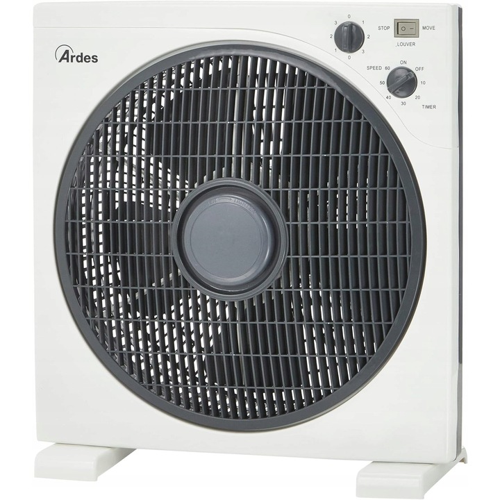 Ventilator electric Ardes, model AR5B29, 3 viteze, alb, 38x18x41cm, set cu timer de 1 ora
