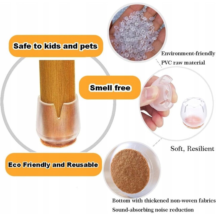 Set 32x protectii din silicon pentru picioare scaune 25-29mm, antiderapante, pentru diverse tipuri de mobilier