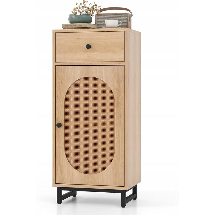 Sifonier baie cu sertar si raft, elemente din rattan, natural, 3 niveluri de ajustare