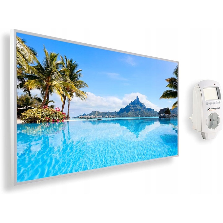 Radiator electric cu infrarosu 130W, Konighaus, termostat inteligent WiFi, alb, 420x5200x10cm