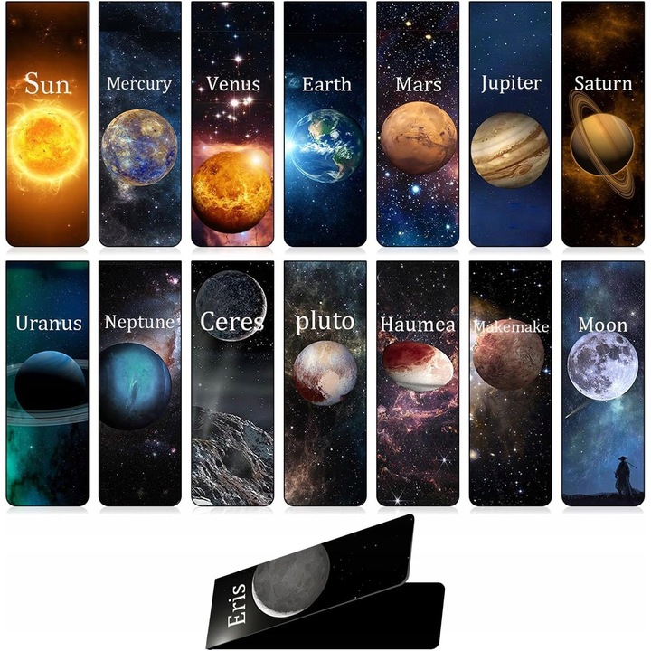 Set 15 semne de carte magnetice, motive cosmice, 6x2cm