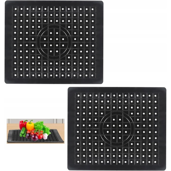 Комплект 2x гумени подложки за мивка с филтри, универсални размери, черни