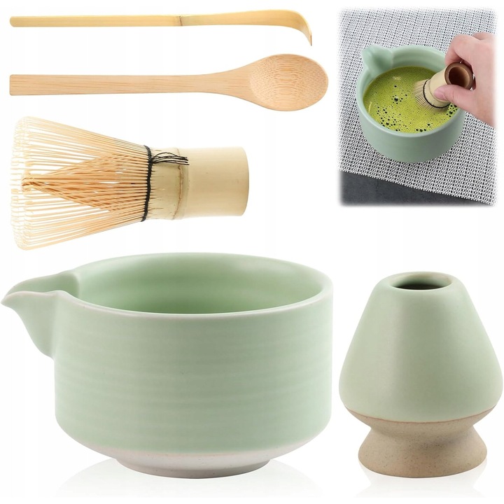 Set pentru Ceremonia Matcha, 5 piese, ceramica si bambus, design japonez, multicolor