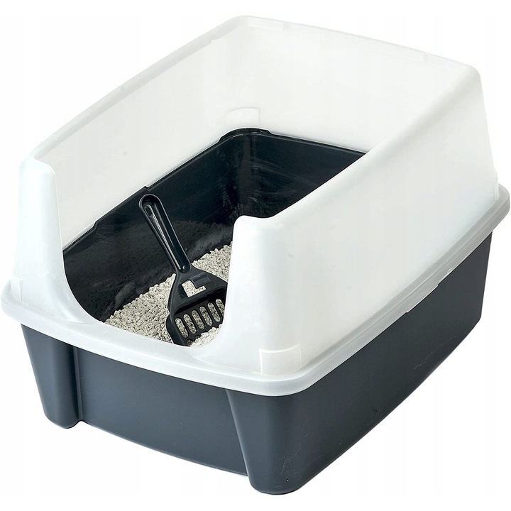 Litiere deschise pentru pisici, Iris Ohyama, 48,5x38x30,5 cm, cu margine inalta, set cu lopata