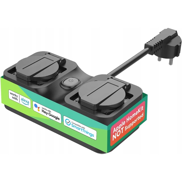 Priza electrica Meross, model MSS620EU, IP44, 2 guri, 15,1x8,0x5,0cm