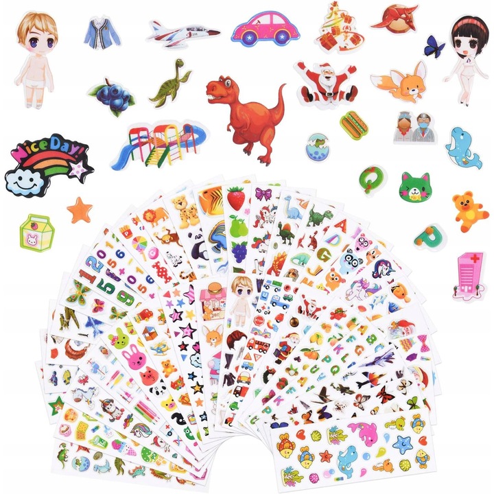Set de 38 foi cu stickere 3D pentru copii, peste 1000 stickere, animale, multicolor
