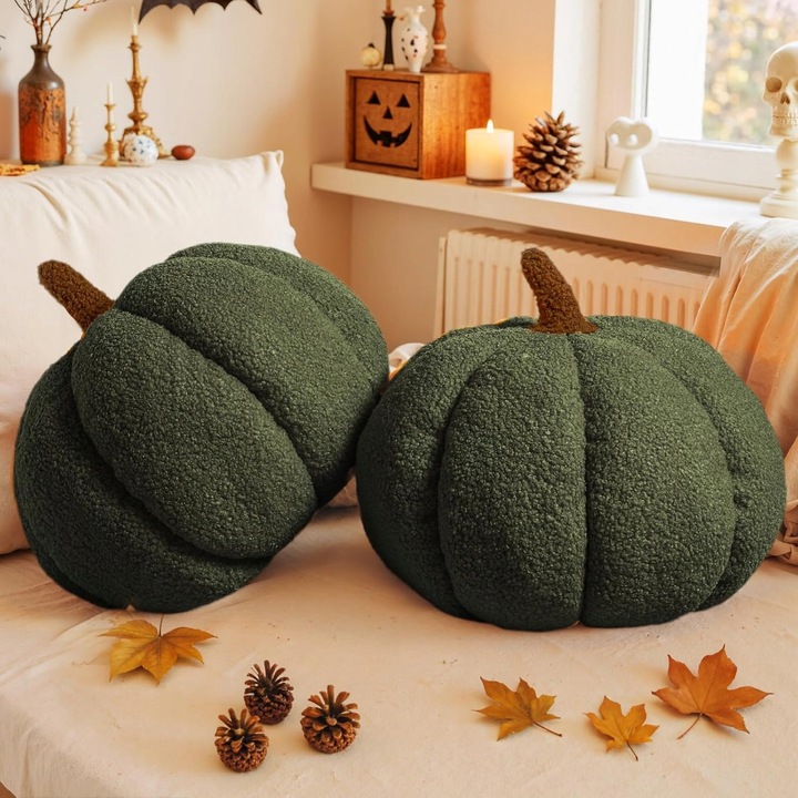 Set 2 perne decorative din plus, forma dovleac, 36x26cm, multicolor