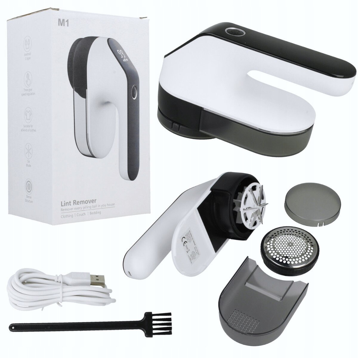 Aparat de ras pentru imbrăcăminte, DM, Golarka Lint X-Remover, 5W, acumulator 2000mAh, Negru / Alb