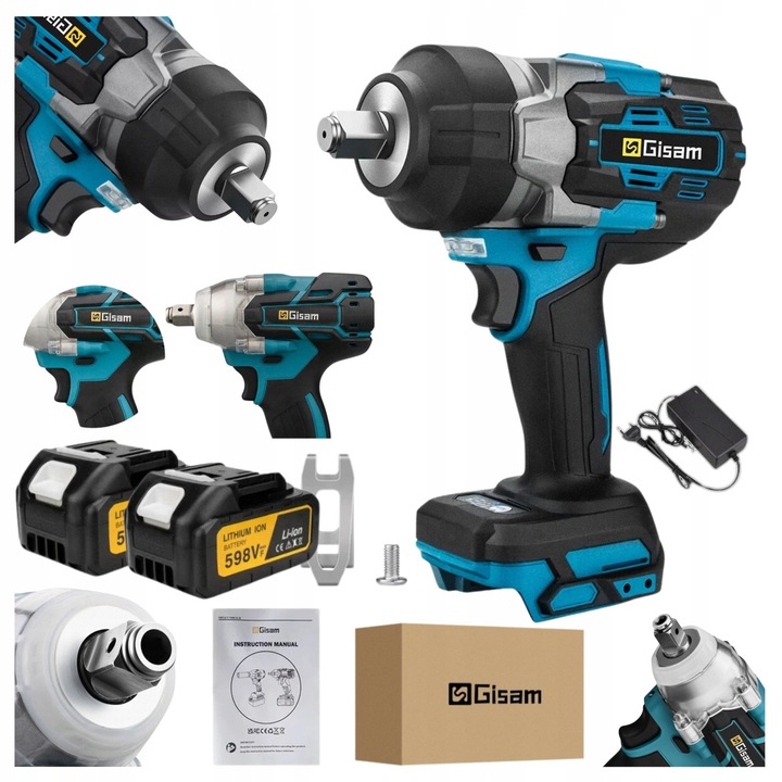 Cheie impact actionata cu acumulator GISAM 2800Nm, 1/2", 2 baterii, fara perii, 7600 rpm