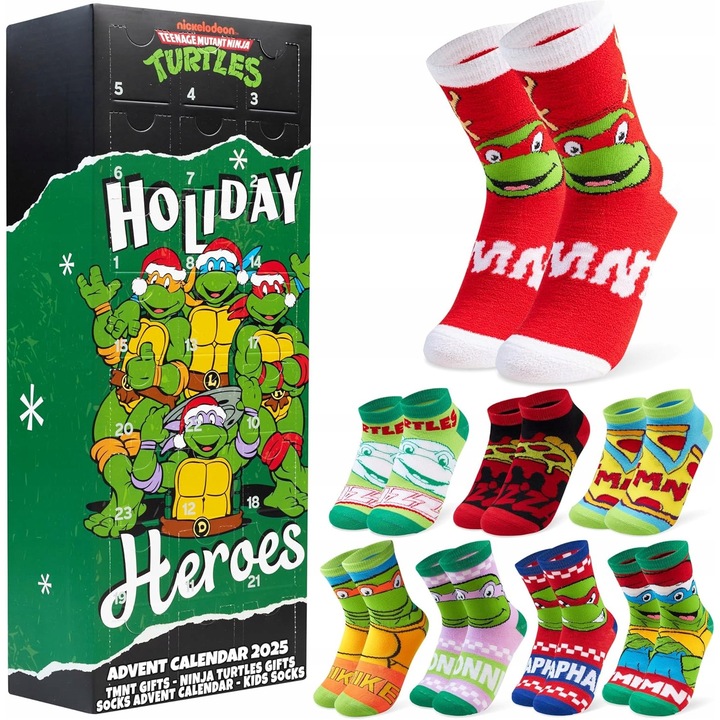 Set sosete copii, 12 perechi, Ninja Turtles, multicolor