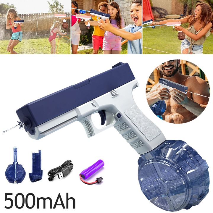 Pistol de apa electric Juksun, reincarcabil USB, maner anti-alunecare, albastru, 20.5x16cm, set