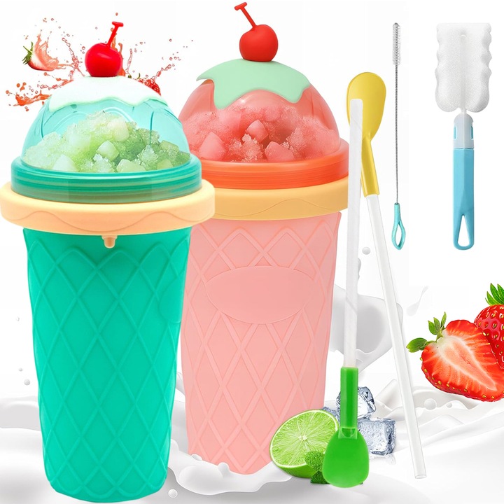 Pahare pentru smoothie Juksun, 320ml, set 2 bucati, roz si verde