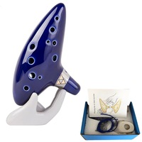 Ocarina, AFKSMILE, Ocarina cu 12 gauri Alto C, Cu carte de cantece, snur, Sunet clar, Neteda, Rezistenta buna la presiune, Pentru incepatori, Dezvolta dexteritatea si coordonarea mainilor, Ceramica, 16*10cm, Albastru inchis