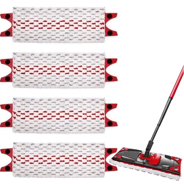 4 db CRE8VE3 felmosófej készlet Vileda Ultramax / Ultramax Turbo felmosóhoz, mikroszálas, fehér-piros, biztonságos minden padlótípushoz, hatékonyan felszívja a nedvességet, mosógépben mosható max. 60°C-on