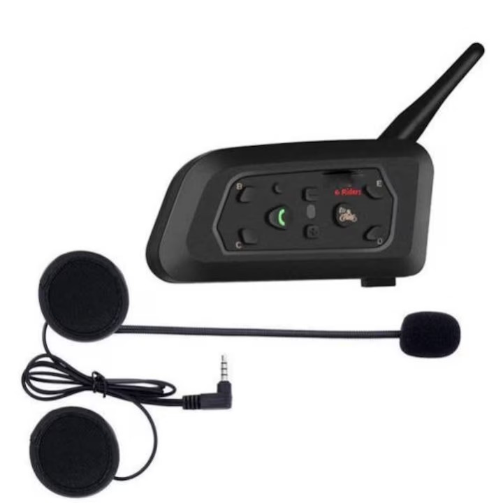 Sistem de Comunicare Moto XiOMAX EJEAS V6 Pro Model 2019, Bluetooth, Baterie 850mAh cu Autonomie Pana la 12 Ore, Intercom pentru Moto, Casti Bluetooth Moto Profesionale