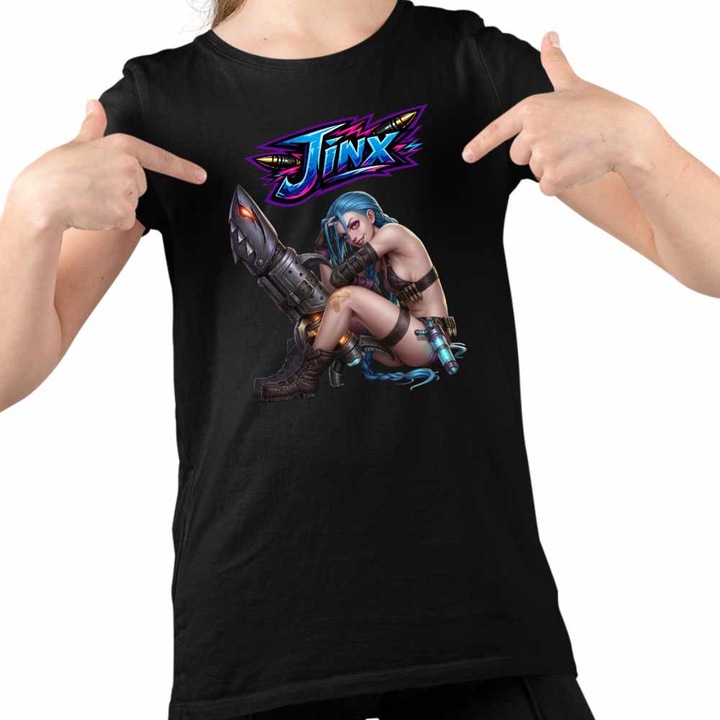 Tricou Copii Fete Arcane Jinx Runeterra, Fekete