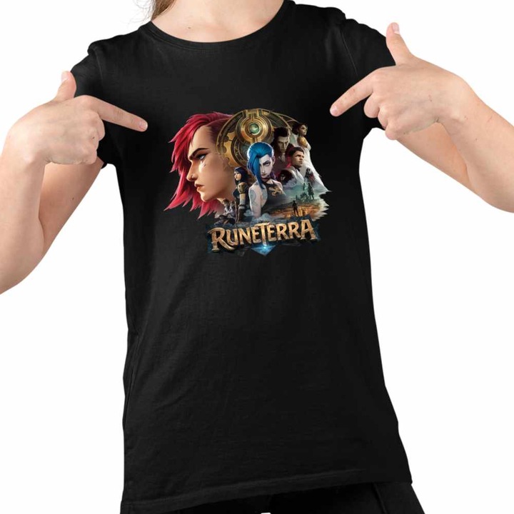 Tricou Copii Fete Runeterra Jinx Vi Arcane, Fekete