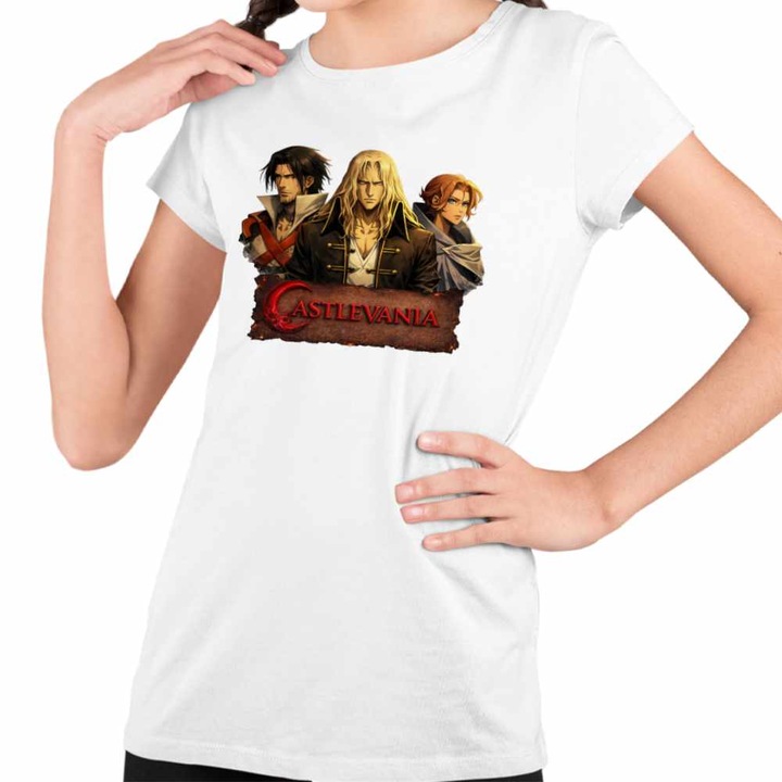 Tricou Copii Fete Castlevania Trevor Alucard Sypha, Fehér