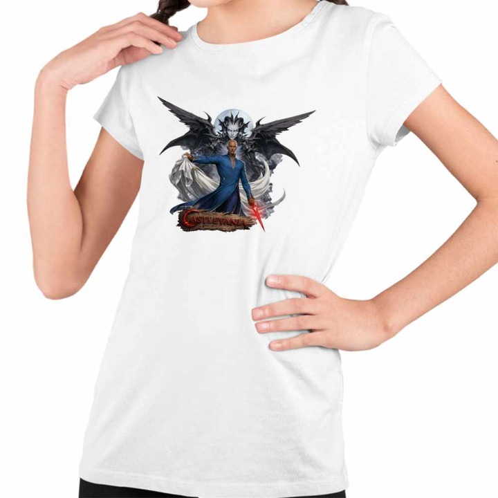 Tricou Copii Fete Castlevania Isaac Dracula Demon, Fehér