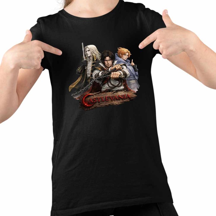 Tricou Copii Fete Castlevania Fantasy Vampire Hunters, Fekete