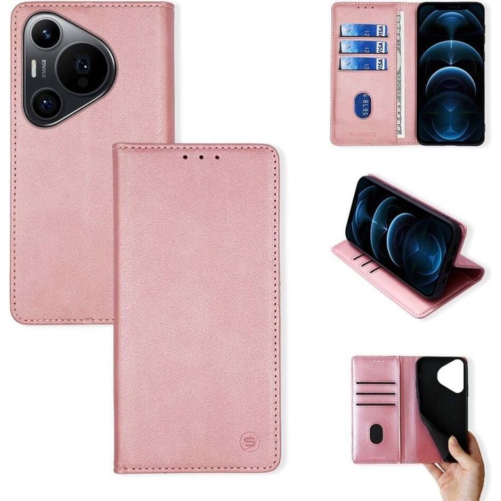 Sonique Theke Portofel Vintage Magnet, 3 teci pentru carduri, 1 teca mare, roz, 70x100mm