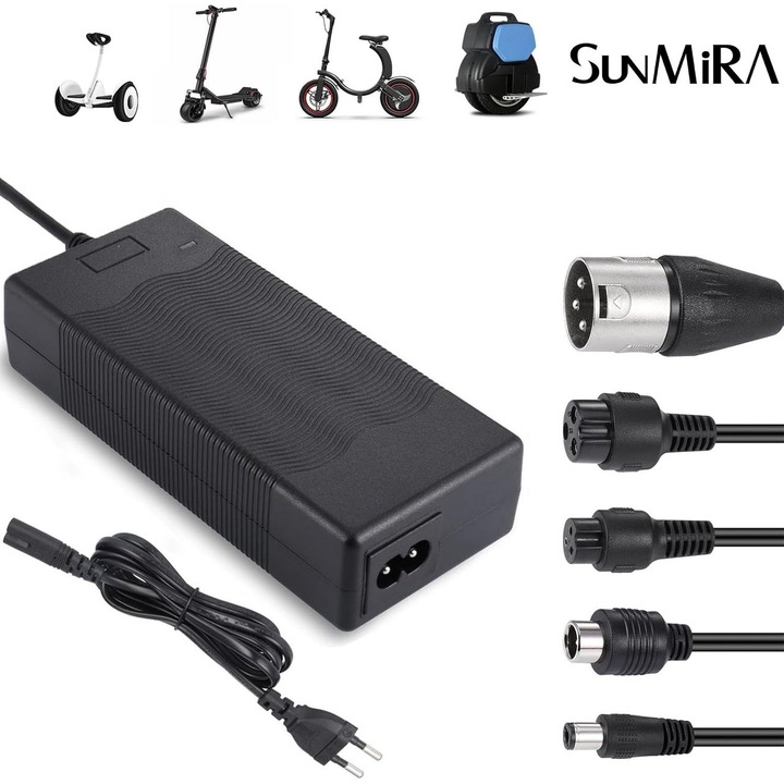 Incarcator trotinete electrice, SunMira, 42V, 2A, 5 conectori, material rezistent, negru