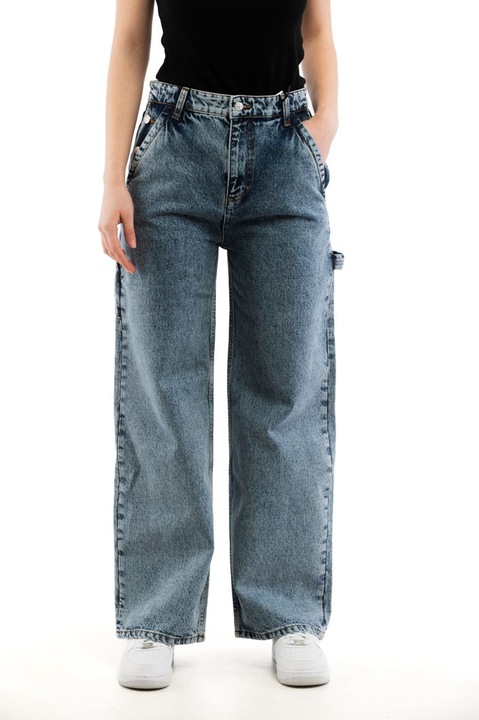 Blugi Dama, Moschino Jeans Denim "Multi Blue", Bumbac 100%, Design Patchwork, Croiala Moderna, Talie inalta, marime 28