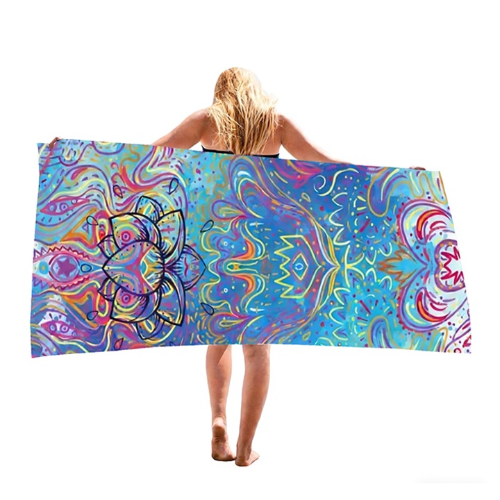 Mikroszálas strandtörölköző 180x90 cm – színes mandala design, ultra-nedvszívó, gyorsan száradó, antiallergén