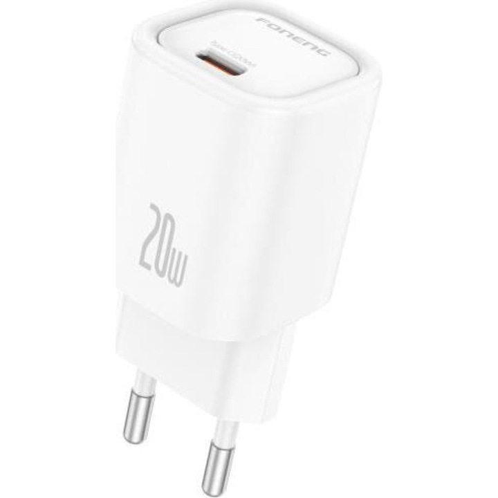 Incarcator Foneng EU69 USB C, 20W, 5V/3A, 9V/2,22A, 12V/1,67A, 78x33x33mm, alb